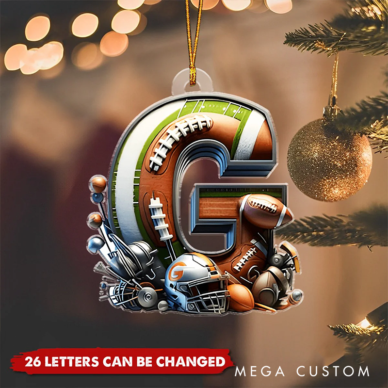 Personalized Football Themed Alphabet Ornament with Customizable Letters for Unique Holiday Decor