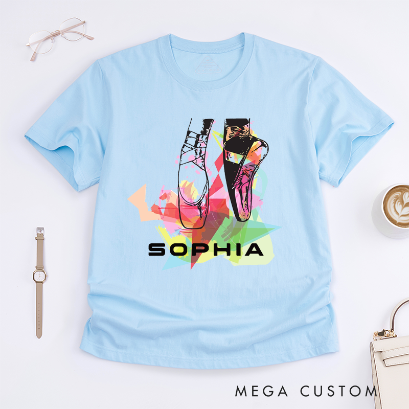 Personalized Ballet Shoes T-Shirt Custom Name Dance Gift for Girls Unique Pointe Shoes Graphic Tee for Ballerina Girls Birthday Present