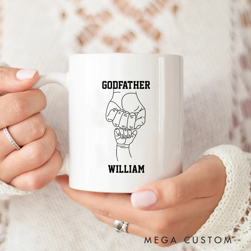 Personalized Godfather Ceramic Mug with Name Birthday Gift for Christian Positive Affirmation Religious Gift for Christian
