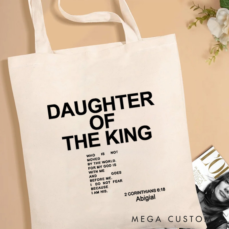 Personalized Daughter of the King Canvas Tote Bag with Name Cotton Style Tote Bag Religious Gift Birthday Gift for Women and Girls
