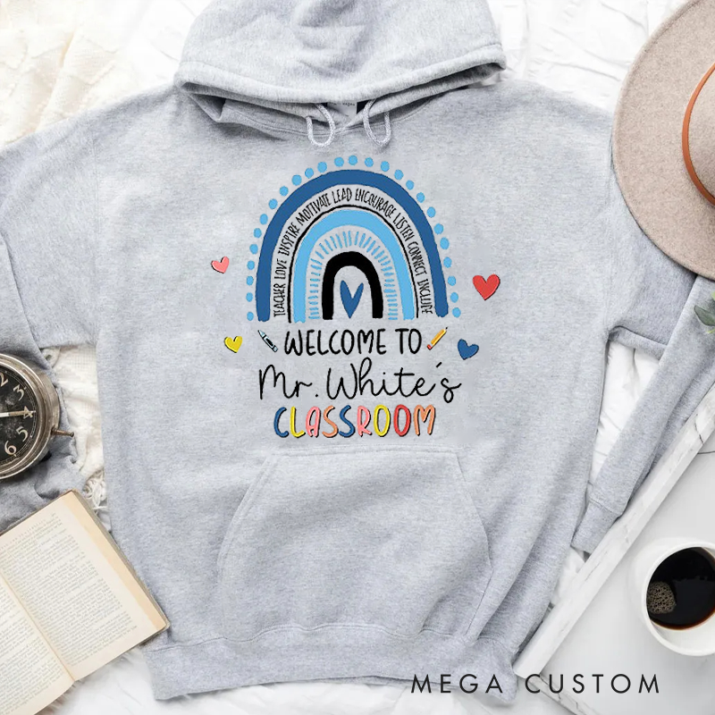 Personalized Hoodies for Teachers Colorful Hand Drawn Rainbow Hoodies Appreciation Gift for Teachers