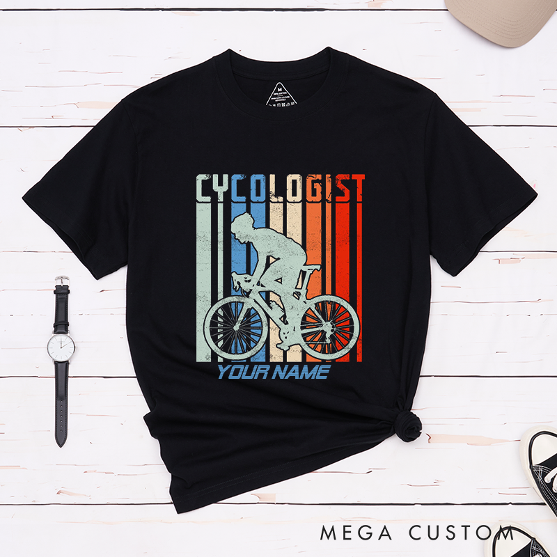 Personalized Cyclologist T-Shirt with Bold Vertical Stripes for Outdoor Adventures Riding Cycling Biking Enthusiasts