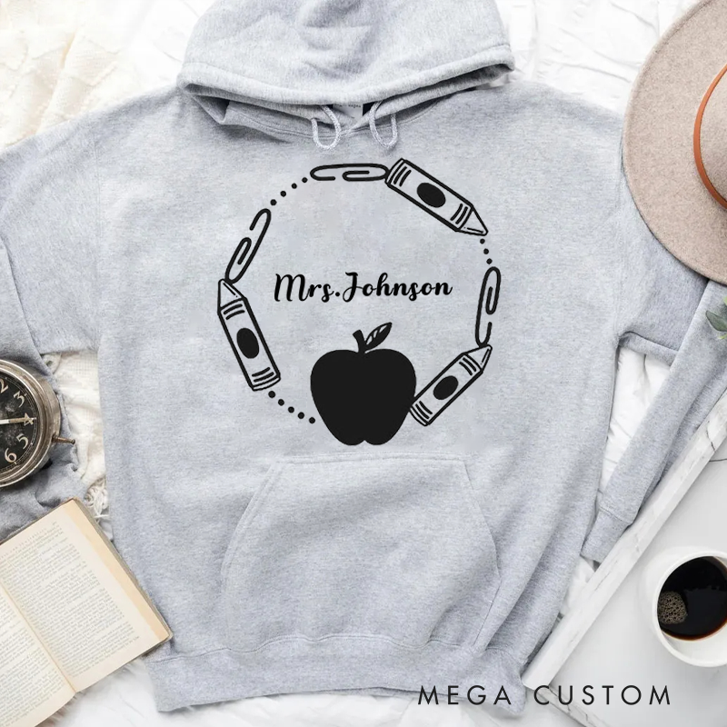 Personalized Hoodies for Teachers Crayons and Paperclips Surrounding a Apple Hoodies Appreciation Gift for Teachers
