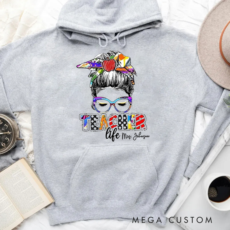 Personalized Hoodies for Teachers Illustration of a teacher with Glasses Teacher Life Hoodies Appreciation Gift for Teachers