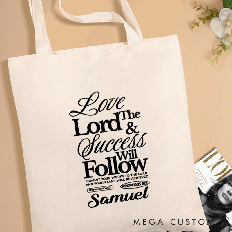 Personalized Proverbs 16:3 Bible Verse Canvas Tote Bag Love the Lord Tote Bag with Custom Name Blessing Gift Inspirational Gift for Christians