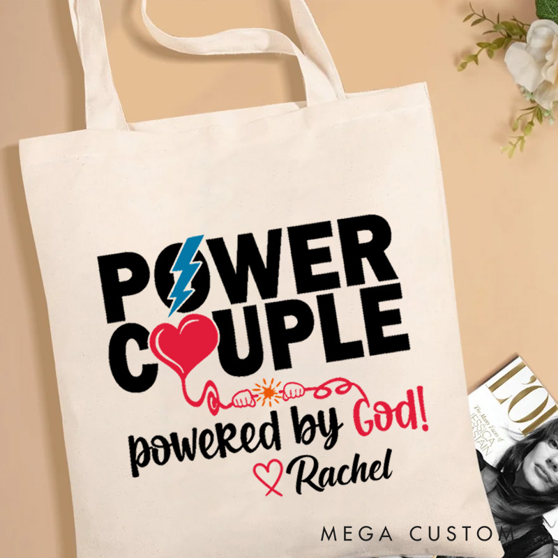 Personalized Power Couple Canvas Tote Bag with Name Christian Tote Bag Valentines Day Gift for Christians