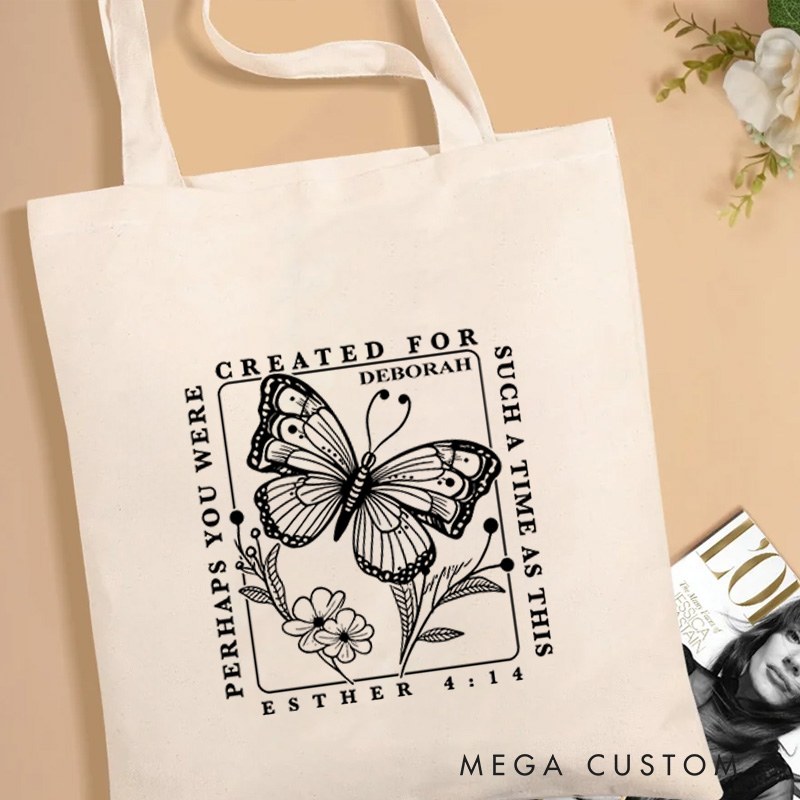 Personalized Esther 4:14 Bible Verse Canvas Tote Bag with Custom Name Christians Gift Birthday Gift Christian Travel Gift for Jesus Lover 