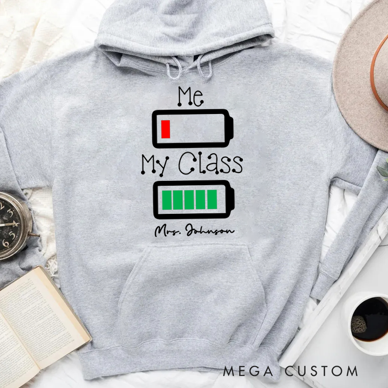 Personalized Hoodies for Teachers Two Battery Icons Funny Design Hoodies Appreciation Gift for Teachers