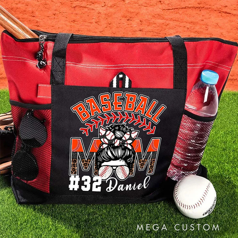 Personalized Baseball Mom Tote Bag with Custom Name and Number  