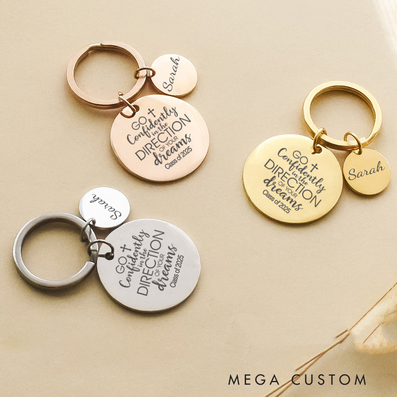 Personalized Go Confidently in the Direction of Your Dreams Keychain Stainless Steel Religious Keychain Graduation Easter Gift for Family and Friends