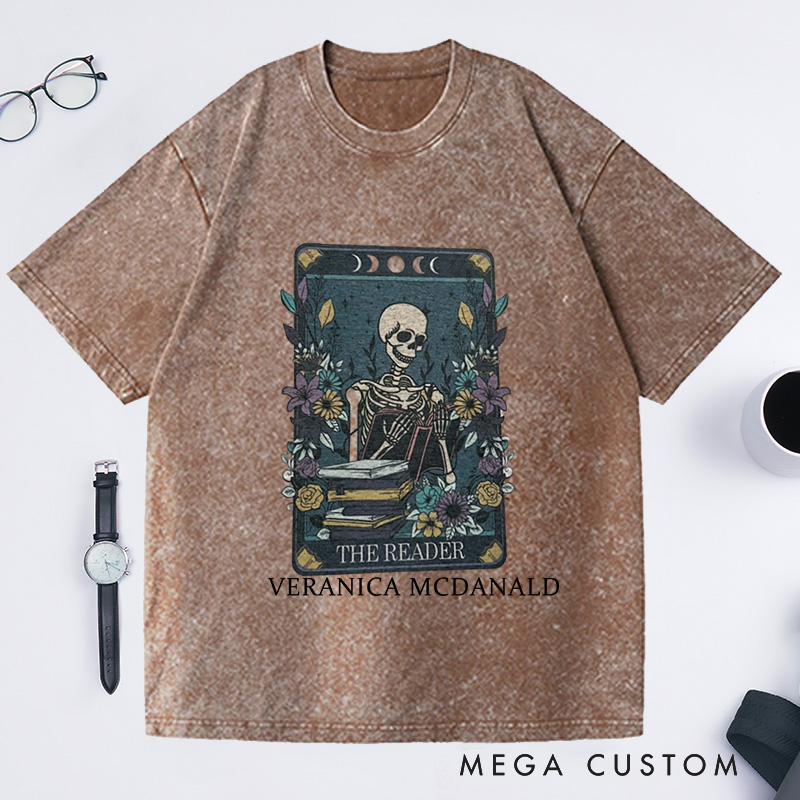 Personalized The Reader Tarot Washed T-Shirts Gifts for Book Lovers