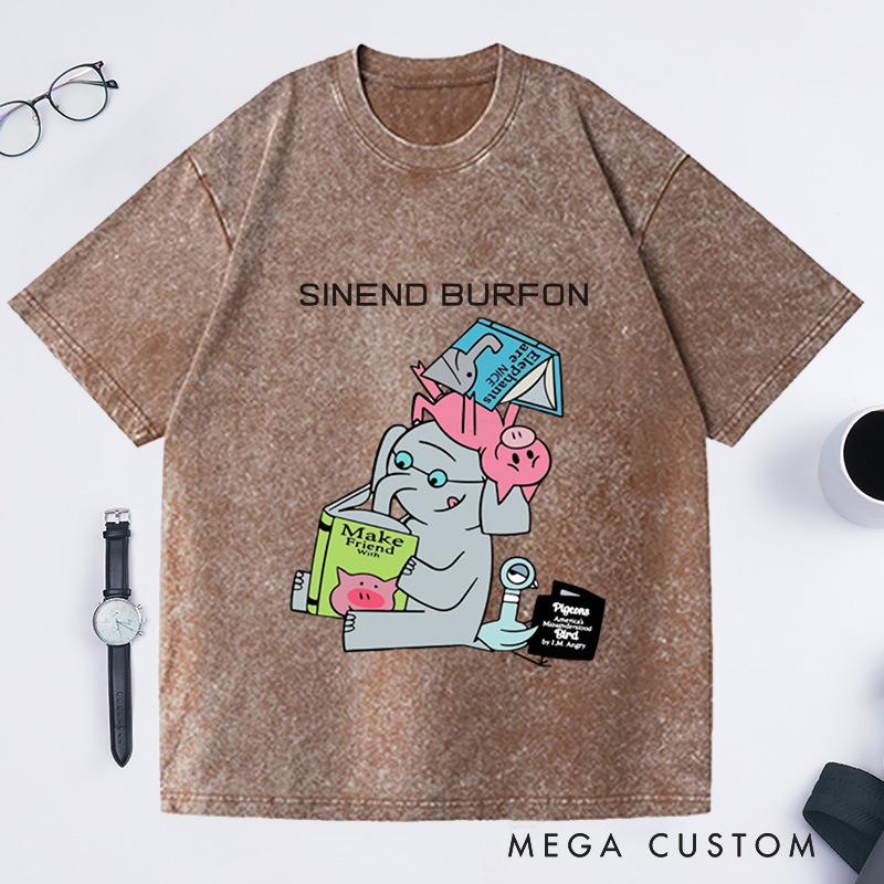 Personalized Read More Book Washed T-Shirts Good Day To Read Tee Funny Piggie Elephant Pigeons Shirt Book Lover Gift