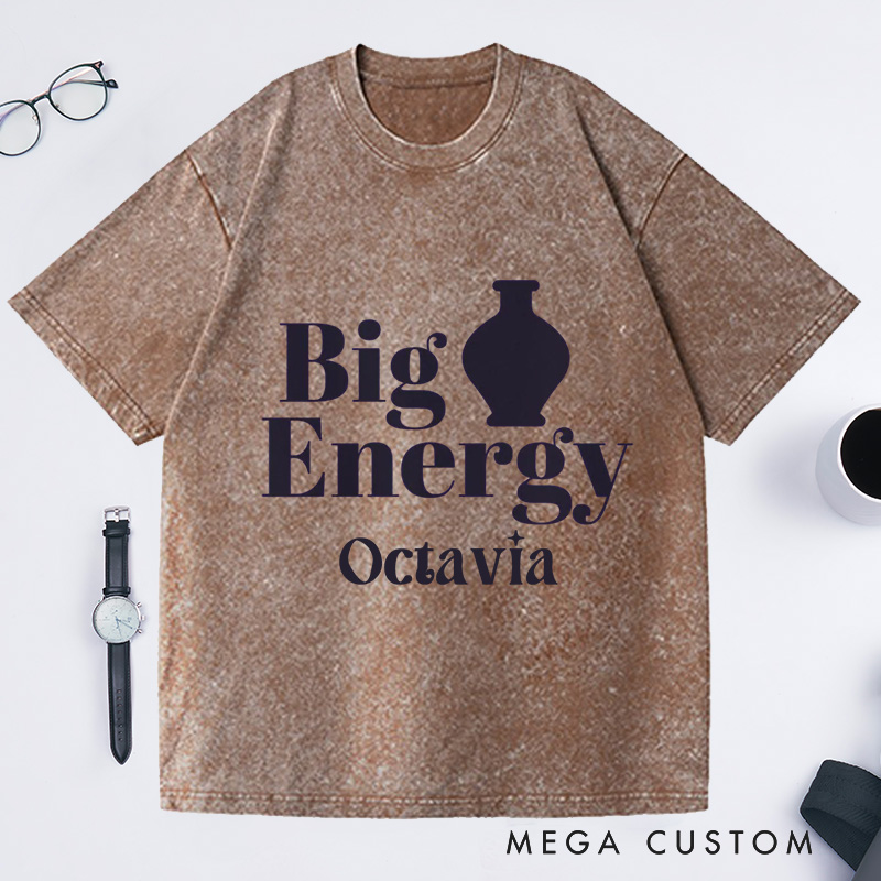 Personalized Big Pot Energy Pottery Washed T-Shirts Funny Ceramic Artist Tee Pottery Enthusiast Gift Potters Graphic Tee Fun Pottery Shirt