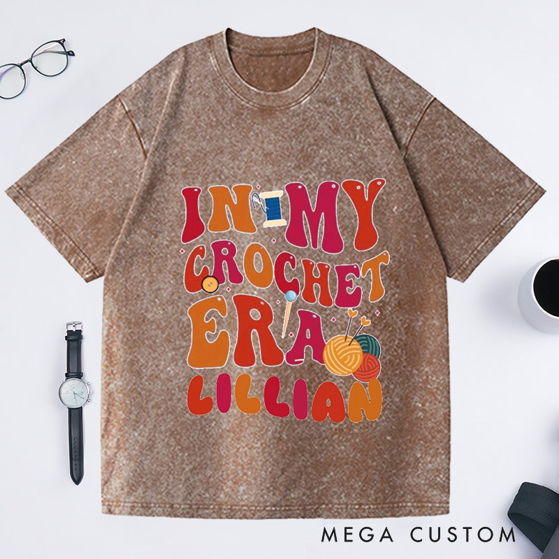 Personalized In My Crochet Era Washed T-Shirts Funny Crochet Crochet Lover Crochet Mom Shirt for Women Gift for Knitting Lover