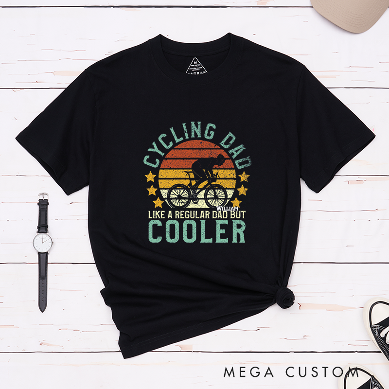 Personalized Coolest Dad T-Shirt with Open Road and Adventure for Outdoor Adventures Riding Cycling Biking Enthusiasts