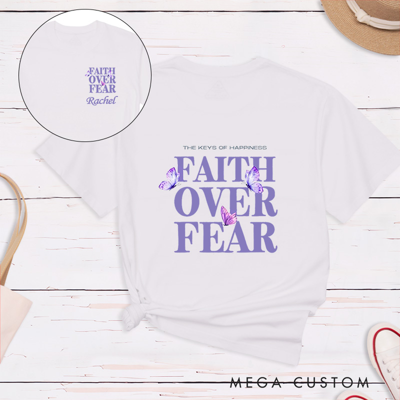 Personalized Faith Over Fear Butterflies Classic T-Shirt with Name Christian Shirt Faith Based Shirt Gift for Women and Girls