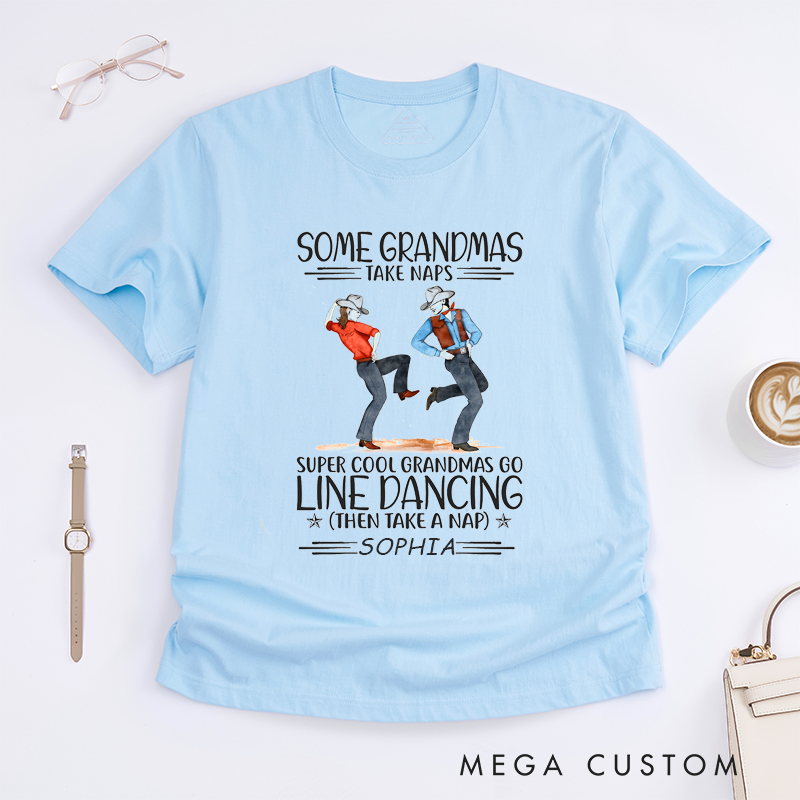 Personalized Dancing Grandma T-Shirt Custom Name Cool Grandma Gift for Women Fun Country Napping Grandmother Tee Unique Dance Present for Her