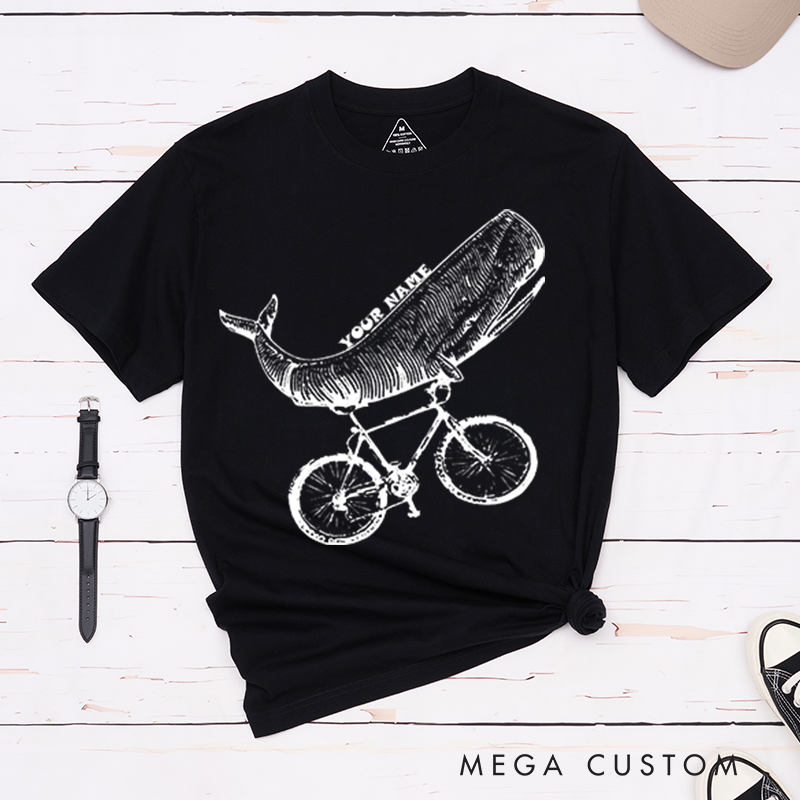 Personalized Whale on Bicycle T-Shirt for Outdoor Adventures Riding Cycling Biking Enthusiasts