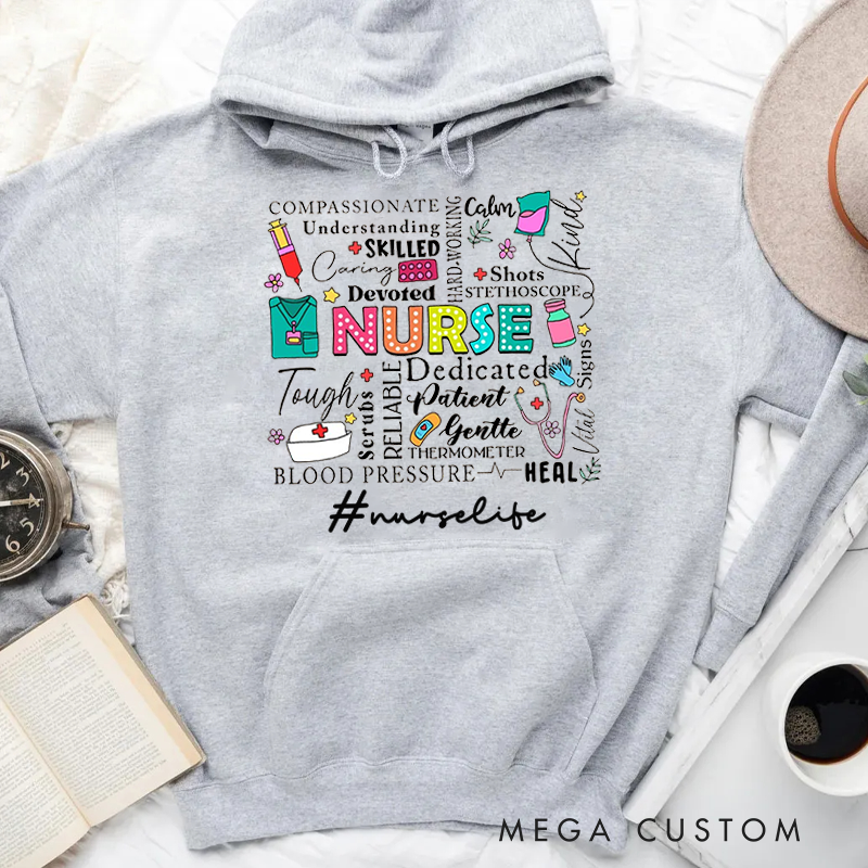 Personalized Hoodies for Nurse Nursing Related Words and Illustrations Hoodies Appreciation Gift for Nurse