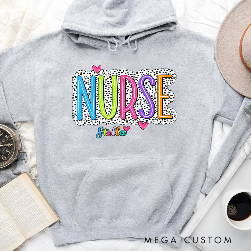 Personalized Hoodies for Nurse Nurse with a Playful Black and White Dotted Pattern Hoodies Appreciation Gift for Nurse