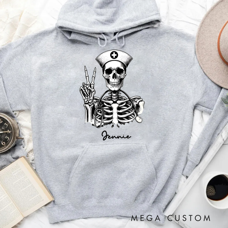 Personalized Hoodies for Nurse Skeleton Nurse with a Stethoscope Hoodies Appreciation Gift for Nurse