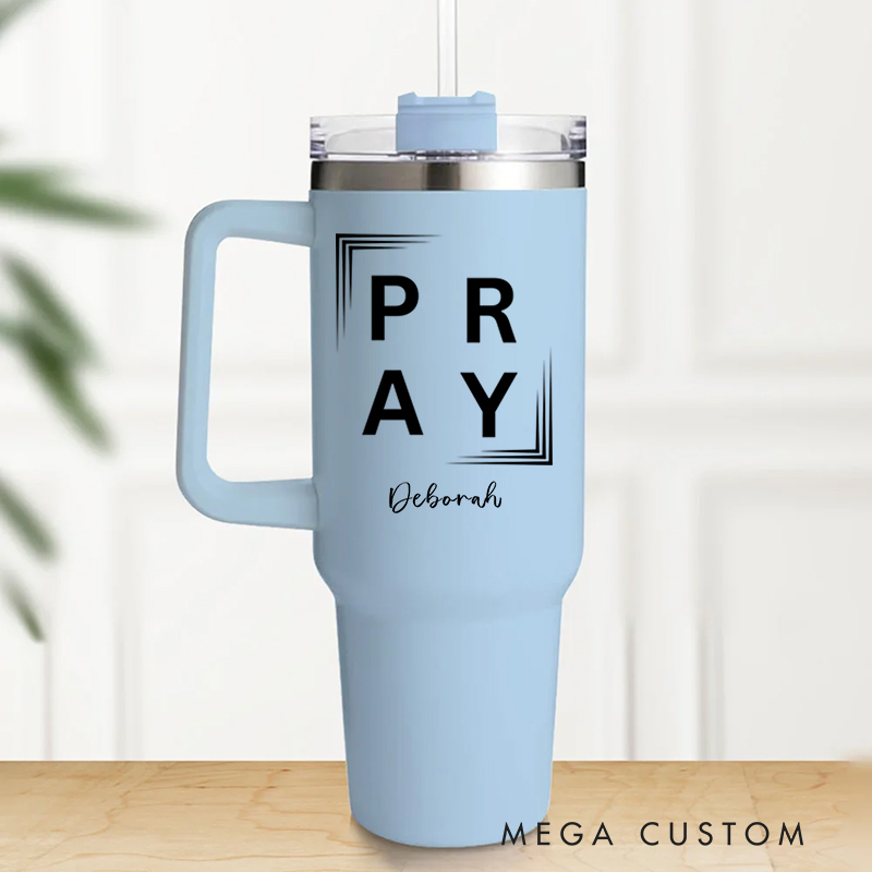 Personalized Multicolor Christian Theme Pray Tumbler with Name and Straw Travel Accessories Baptism Birthday Gift for Christians