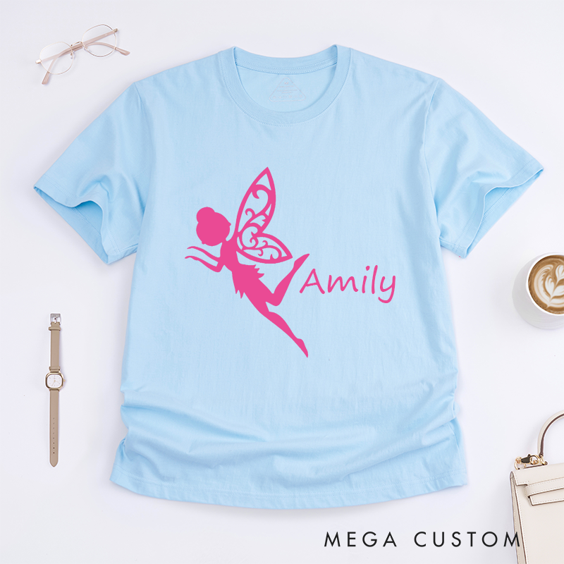 Personalized Dance Fairy T-Shirt Custom Name Unique Gift for Girls Women Birthday Present Cute Fantasy Wing Design