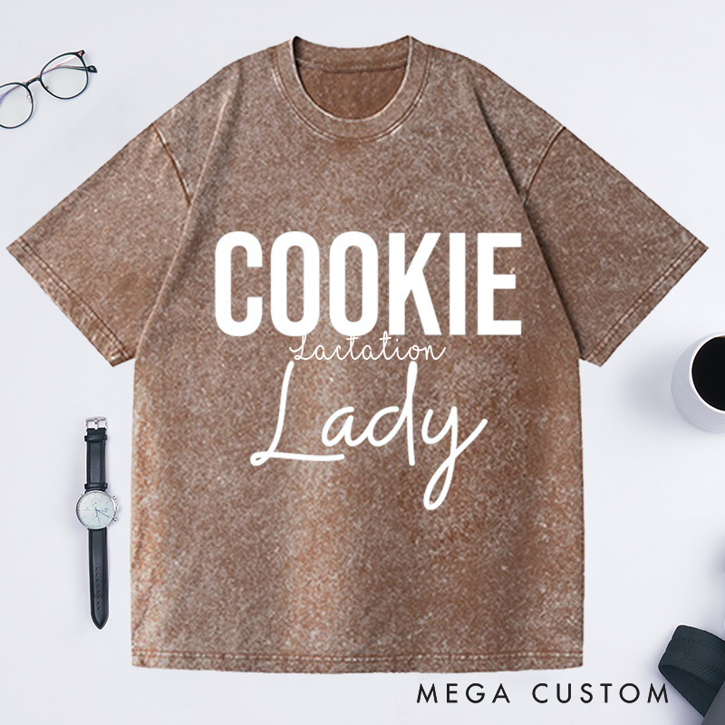 Personalized Cookie Lady Washed T-Shirts Baking Shirt Baker Gifts Cookie Shirt Baking Gifts for Women