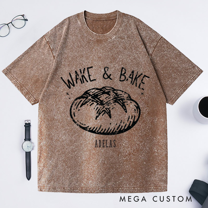 Personalized Comfort Colors Wake and Bake Washed T-Shirts Funny Sourdough Bakers T-Shirt