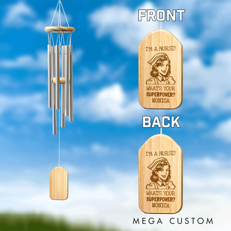 Personalized Wind Chimes for Nurse Engraved I'm a Nurse What's Your Superpower Design Memorial Wind Chimes Retirement Wind Chime Sympathy Gift