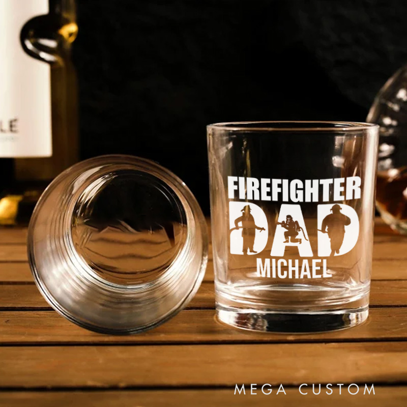 Personalized Firefighter Whiskey Glass Custom Firefighter Dad Design Whiskey Glass Engraved Glasses Gift Firefighter Retirement Gift