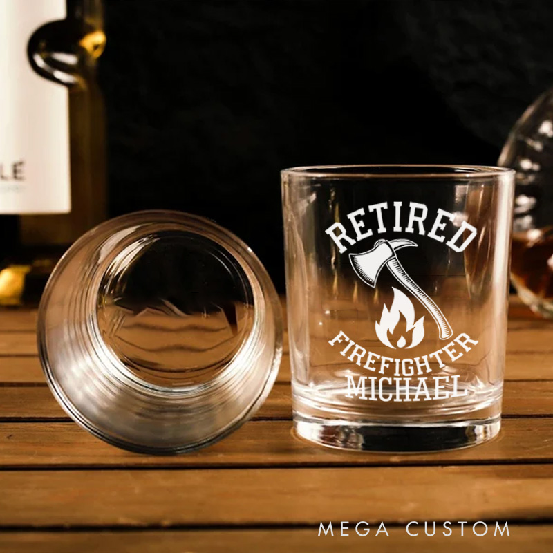 Personalized Firefighter Whiskey Glass Custom Retired Firefighter Design Whiskey Glass Engraved Glasses Gift Firefighter Retirement Gift