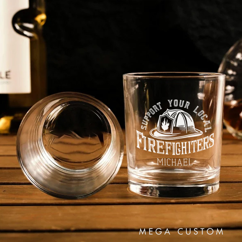 Personalized Firefighter Whiskey Glass Custom Support Your Local Firefighters Design Whiskey Glass Engraved Glasses Gift Firefighter Retirement Gift