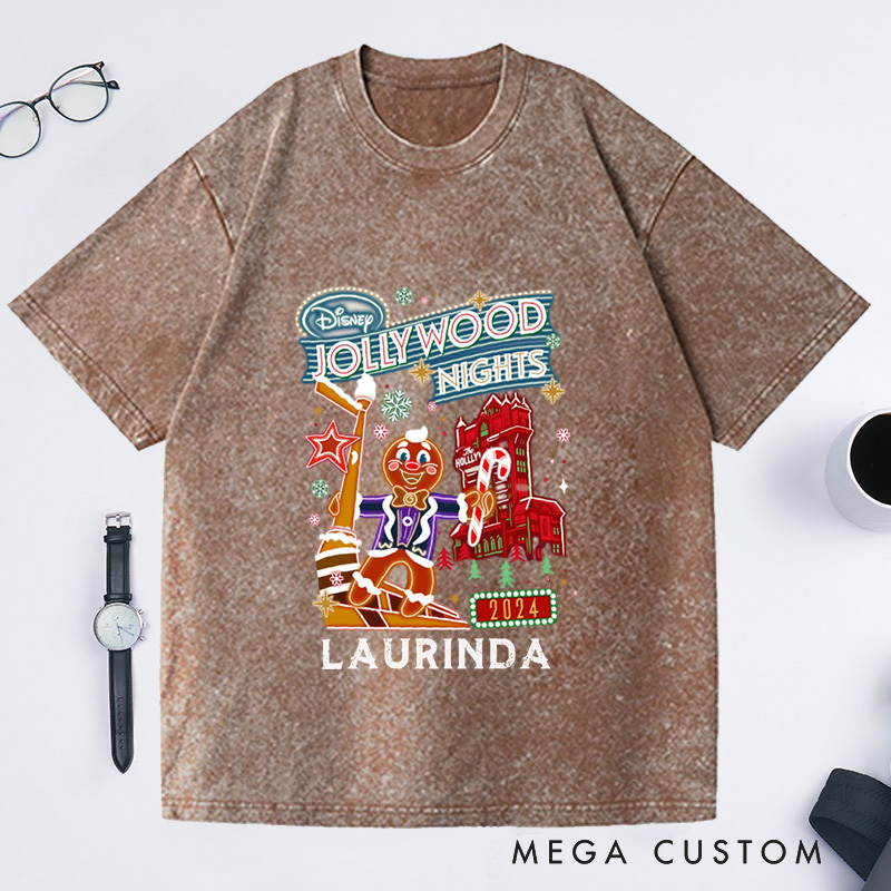 Personalized Jollywood Nights Washed T-Shirts Xmas Baking Party Shirt Christmas Family Trip Shirt