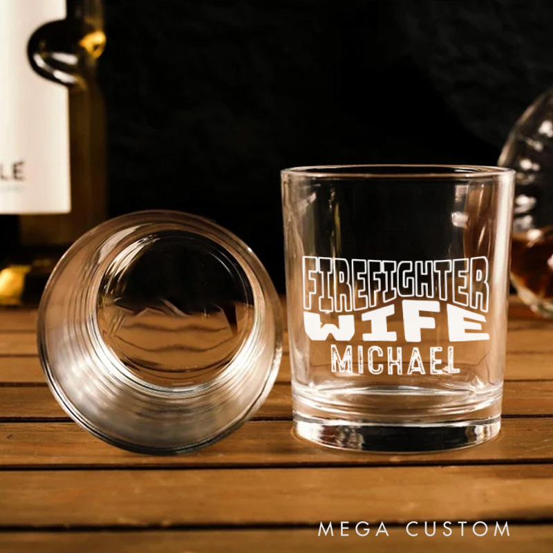Personalized Firefighter Whiskey Glass Custom Firefighter Wife Design Whiskey Glass Engraved Glasses Gift Firefighter Retirement Gift