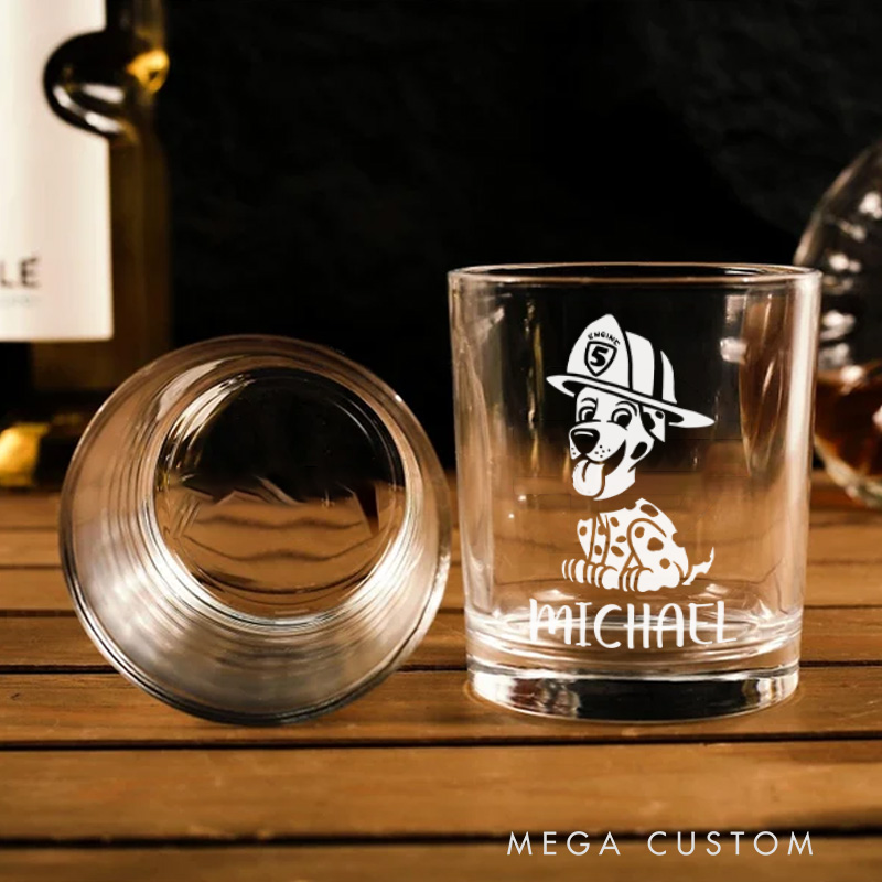 Personalized Firefighter Whiskey Glass Custom Firefighter Dalmatian Design Whiskey Glass Engraved Glasses Gift Firefighter Retirement Gift