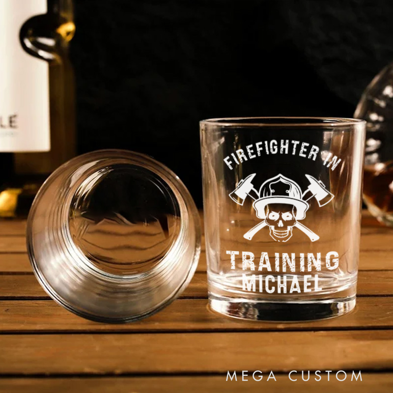 Personalized Firefighter Whiskey Glass Custom Firefighter in Training Design Whiskey Glass Engraved Glasses Gift Firefighter Retirement Gift