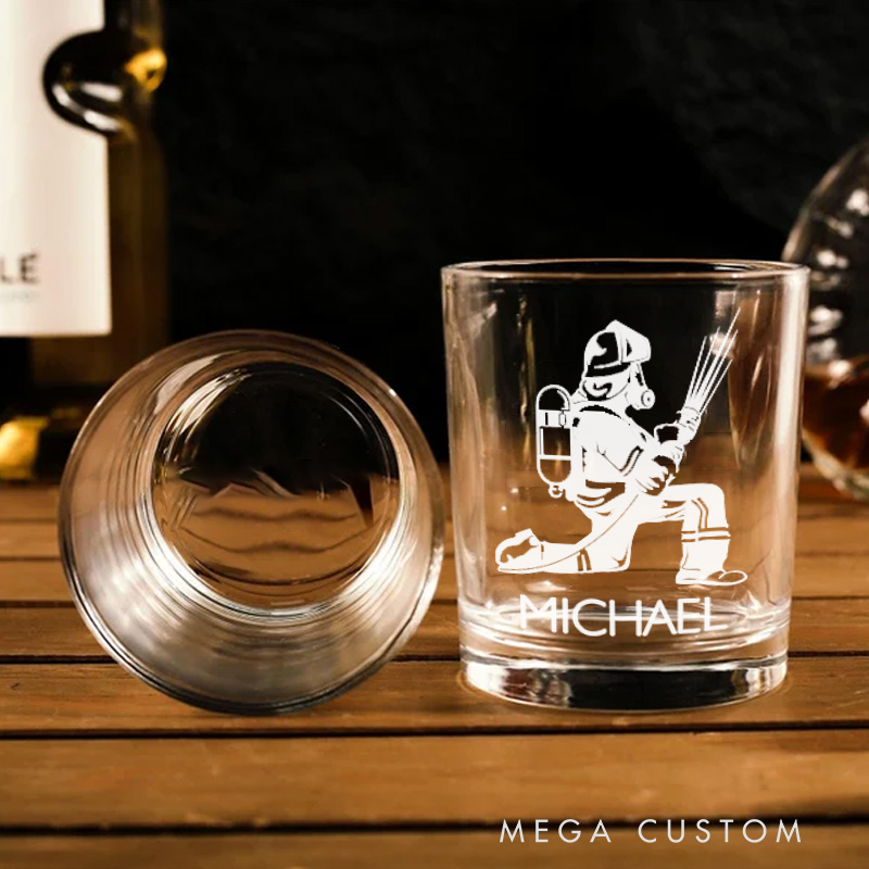 Personalized Firefighter Whiskey Glass Custom Heroic Firefighter Design Whiskey Glass Engraved Glasses Gift Firefighter Retirement Gift