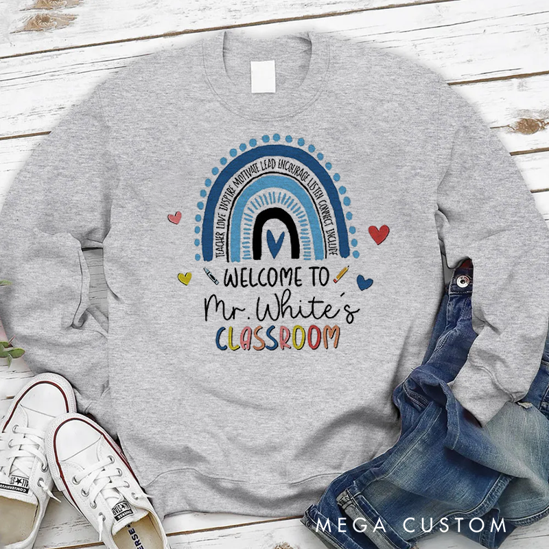 Personalized Teacher Sweatshirt Colorful Hand Drawn Rainbow Appreciation Gift for Teachers