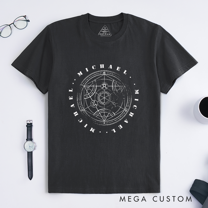 Personalized Archangel Michael Alchemy Magic Circle Classic T-Shirt Unisex Spiritual Protection Symbol Custom Gift for Him or Her Unique Mystical Design