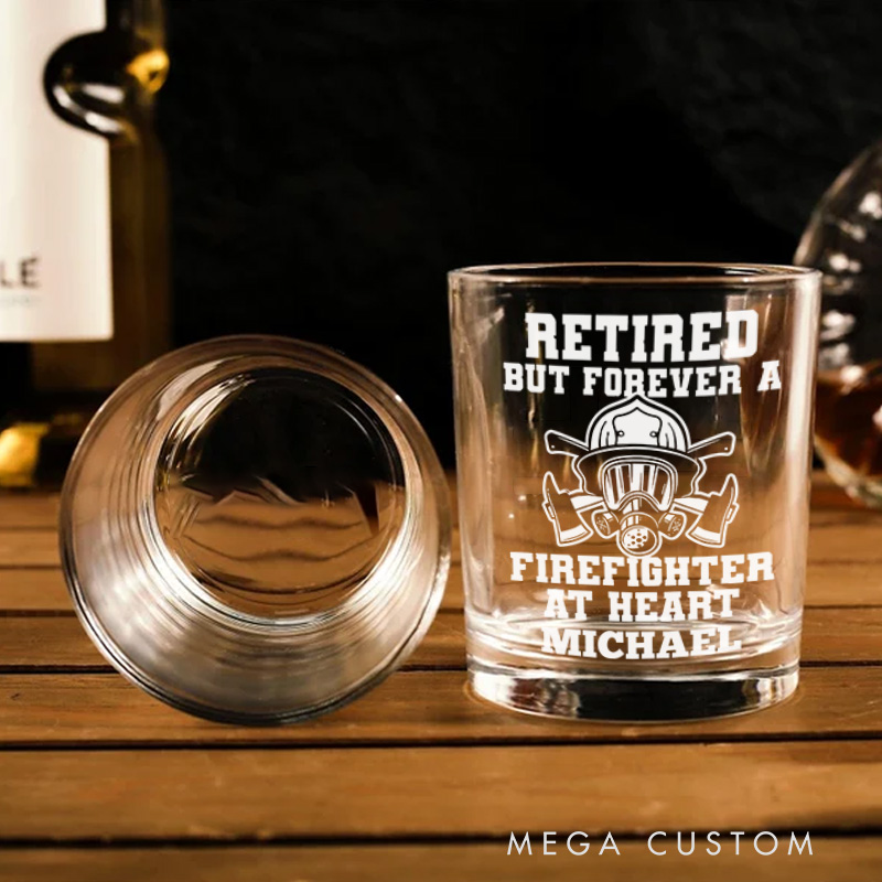 Personalized Firefighter Whiskey Glass Custom Forever a Firefighter at Heart Design Whiskey Glass Engraved Glasses Gift Firefighter Retirement Gift