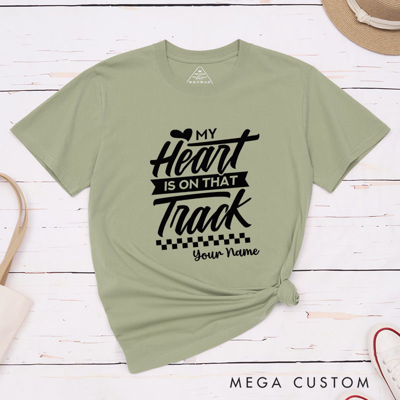 Personalized Racing T-Shirt with My Heart is on That Track for Outdoor Adventures Riding Cycling Biking Enthusiasts