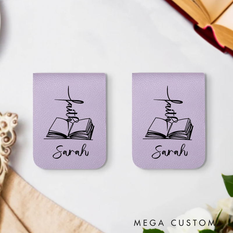 Personalized Bible Book Faith Magnetic Leather Bookmark Clip with Name Birthday Christmas Gift for Christian Book Lovers