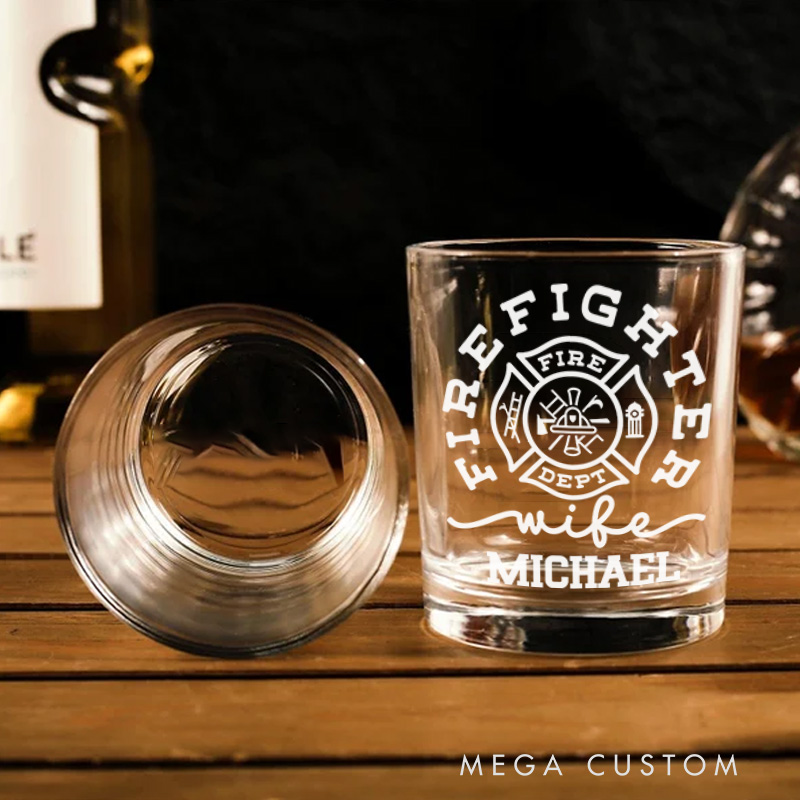 Personalized Firefighter Whiskey Glass Custom Firefighter Wife Tribute Design Whiskey Glass Engraved Glasses Gift Firefighter Retirement Gift