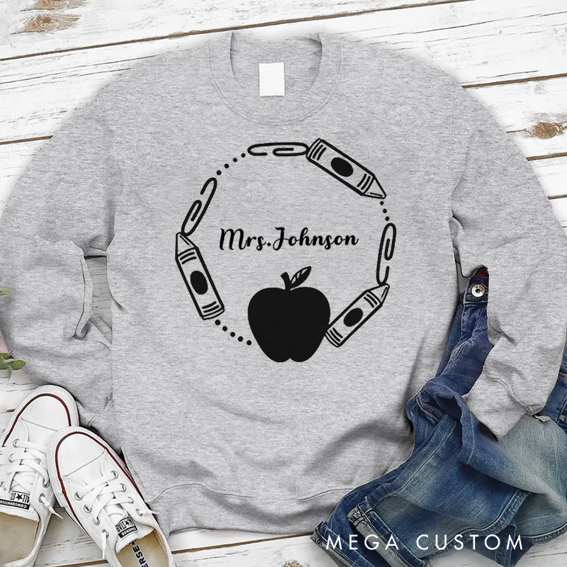 Personalized Hoodies for Teachers Crayons and Paperclips Surrounding a Apple Hoodies Appreciation Gift for Teachers