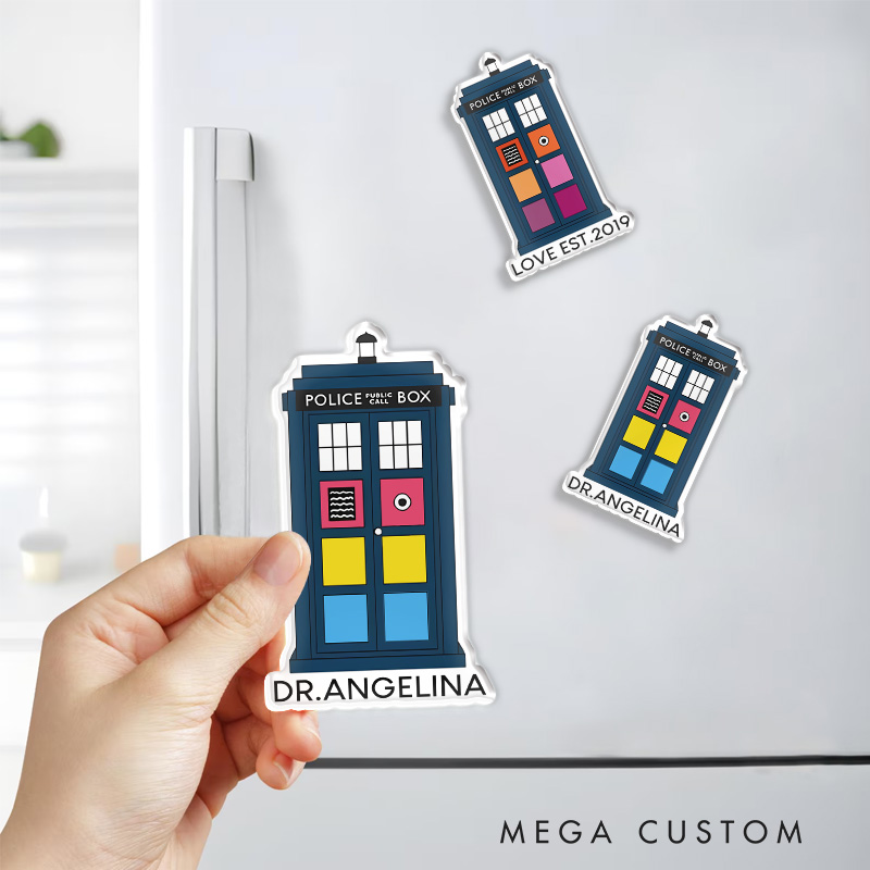 Personalized Telephone Booth Fridge Magnets LGBTQ Doctor Magnets Funny Geek Magnets for Movie Lovers Fridge Decal