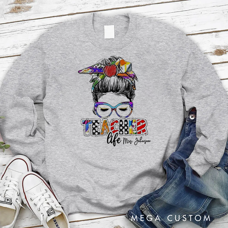 Personalized Hoodies for Teachers Illustration of a teacher with Glasses Teacher Life Hoodies Appreciation Gift for Teachers