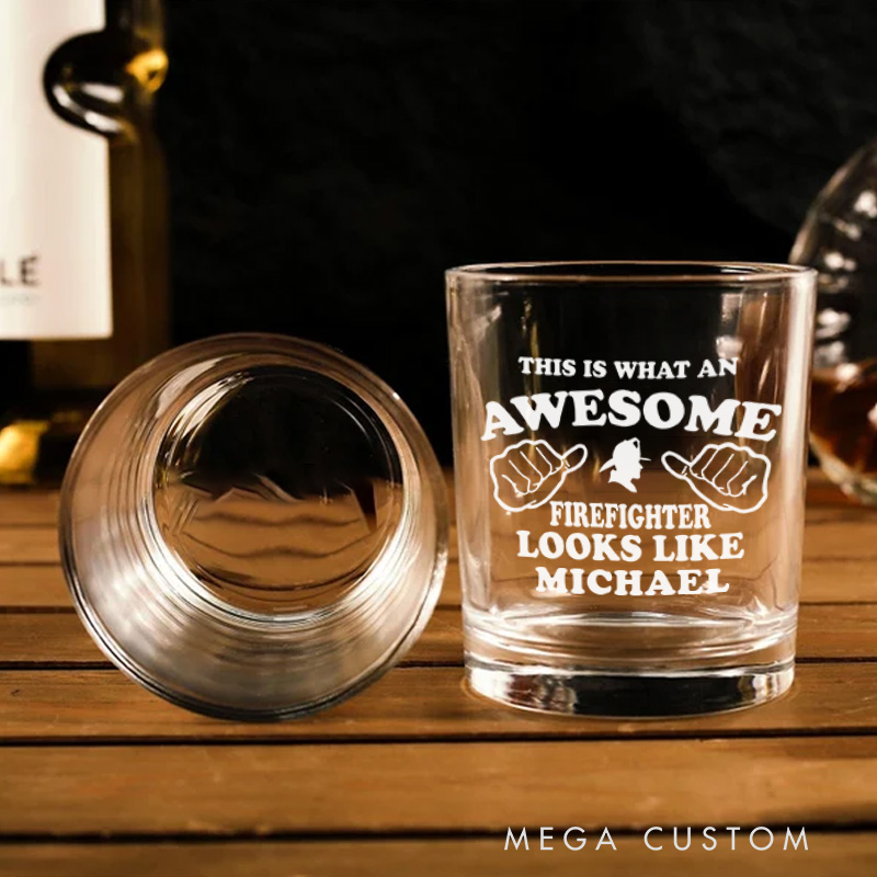 Personalized Firefighter Whiskey Glass Custom Awesome Firefighter Design Whiskey Glass Engraved Glasses Gift Firefighter Retirement Gift