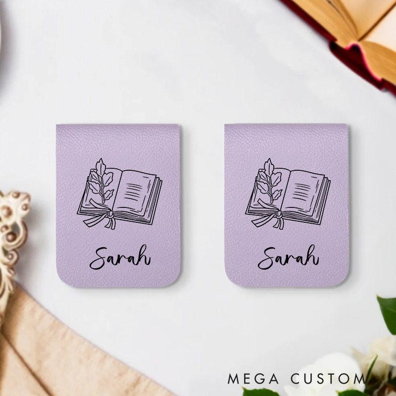 Personalized Bible Book Ribbon Faith Flower Magnetic Leather Bookmark Clip with Name Birthday Christmas Gift for Christian Book Lovers