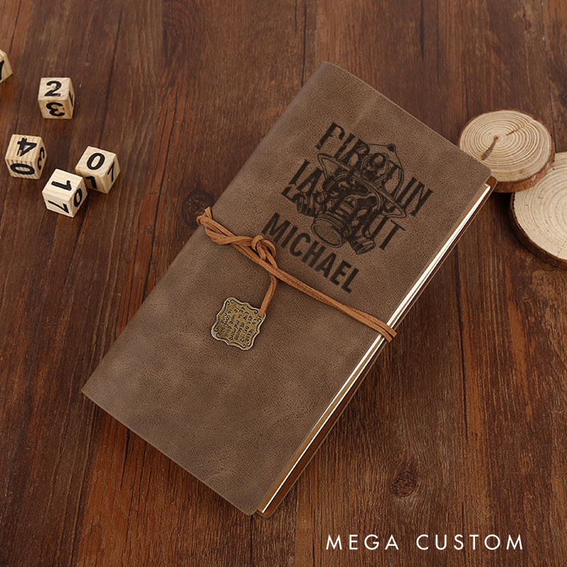 Personalized Retro Notebooks for Firefighter Custom First In Last Out Design Notebook Engraved Leather Notebook Gifts